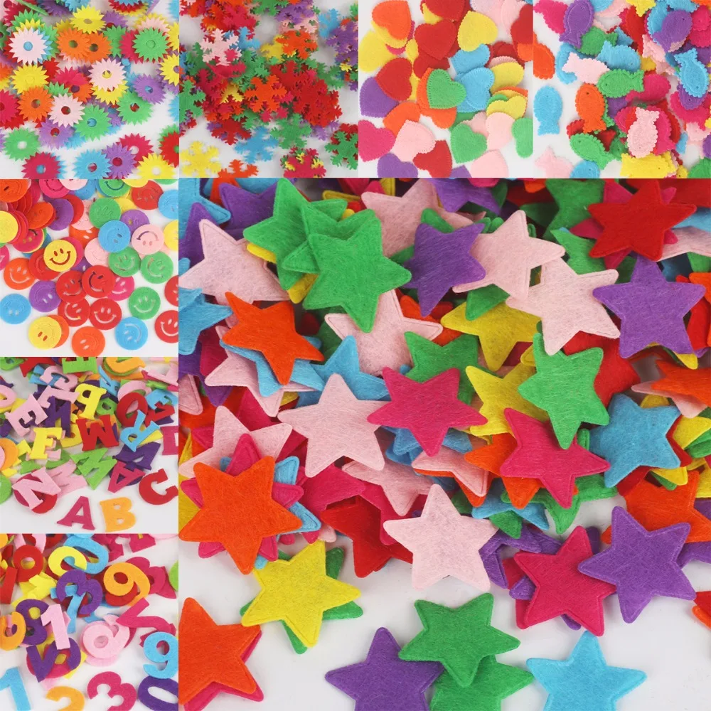 Description Picture 3 of itemBeadia Crafts 100pcs/Lot Randomly Mixed Solid Color Multi Shapes Felt Patch sticker Applique Scrapbooking DIY Sewing Accessory