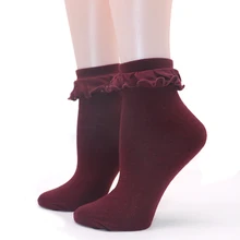 1 пара японских кавайных носков в стиле Лолиты с кружевом, милые женские носки до лодыжки, милые женские носки для принцессы, кружевное, с оборкой, в стиле ретро, женские носки с оборками