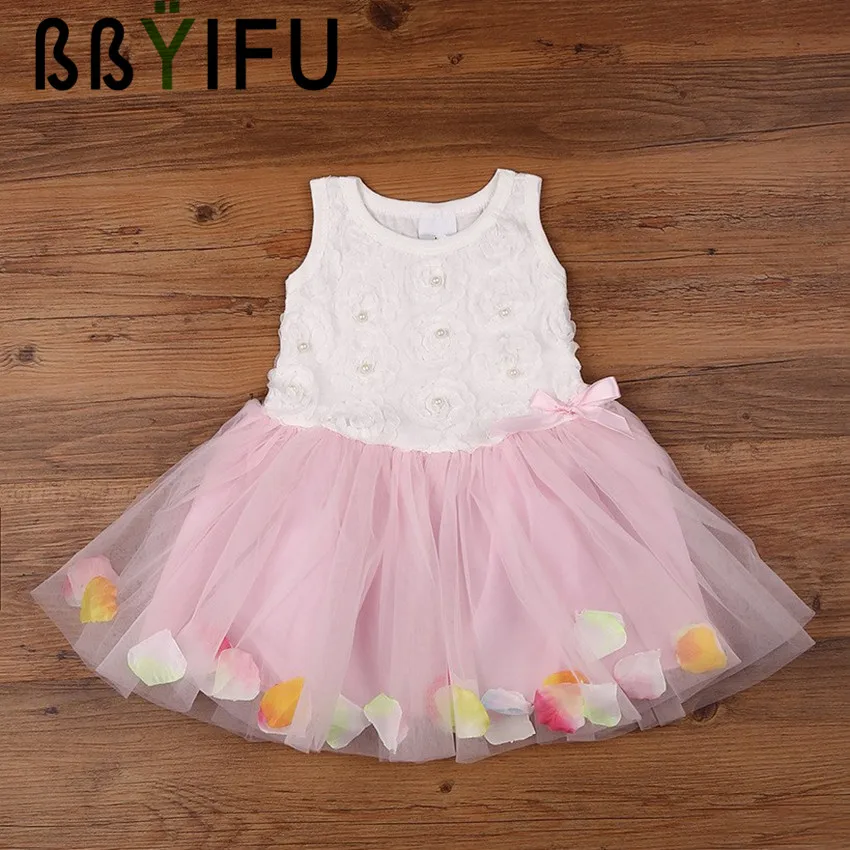 BBYIFU Summer Birthday Flower Girl Bubble Dresses Hot Red Baby Party