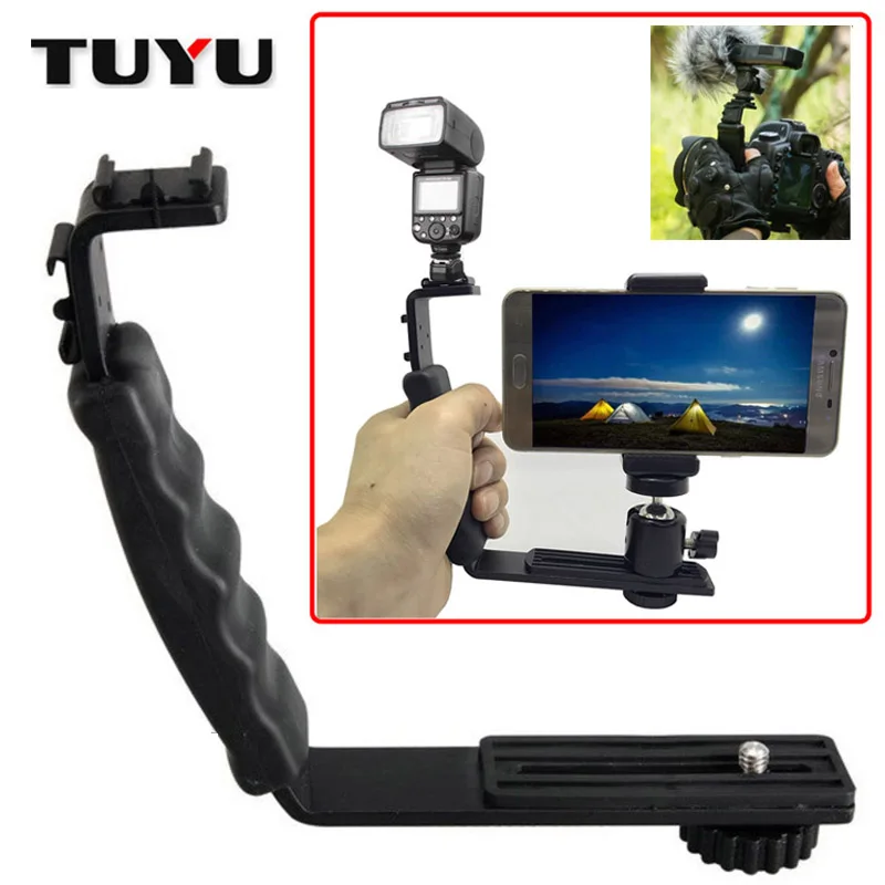 

TUYU L-Shaped Angle 2 Flash Stand DV Bracket Tray Dual Hot Shoe L-Shade Flash Bracket 1/4-inch SLR Camera Microphone Stand Camer