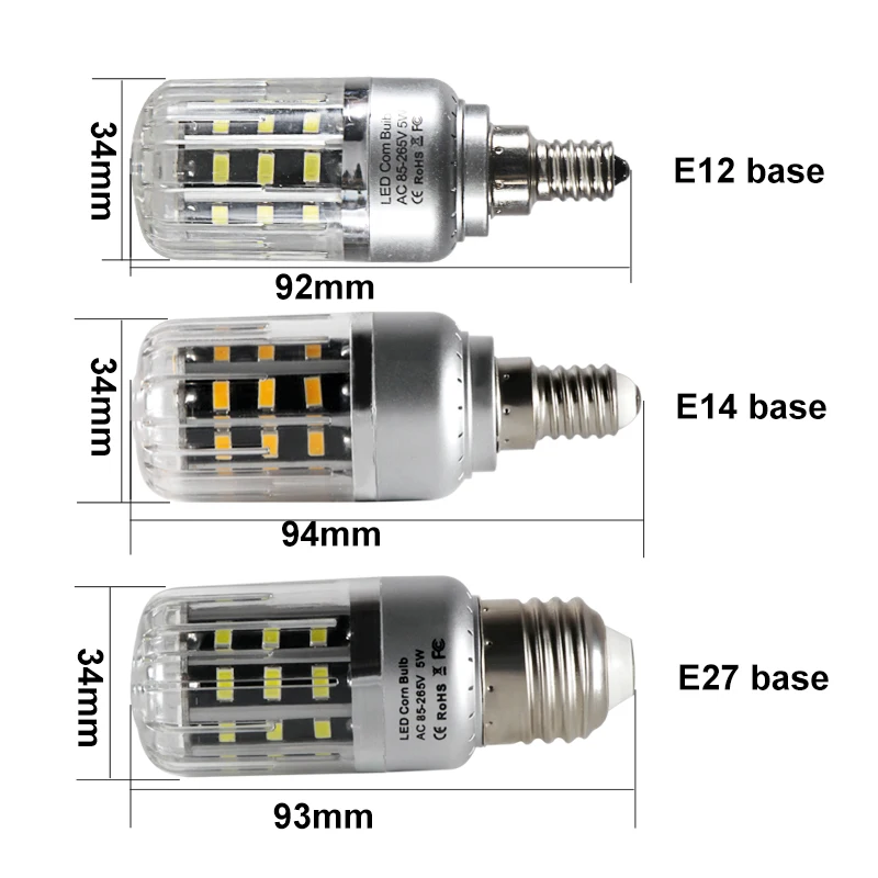 Bombillas led e 14 E12 E 27 5 Вт кукурузная лампа 110 В 220 алюминиевый прожектор