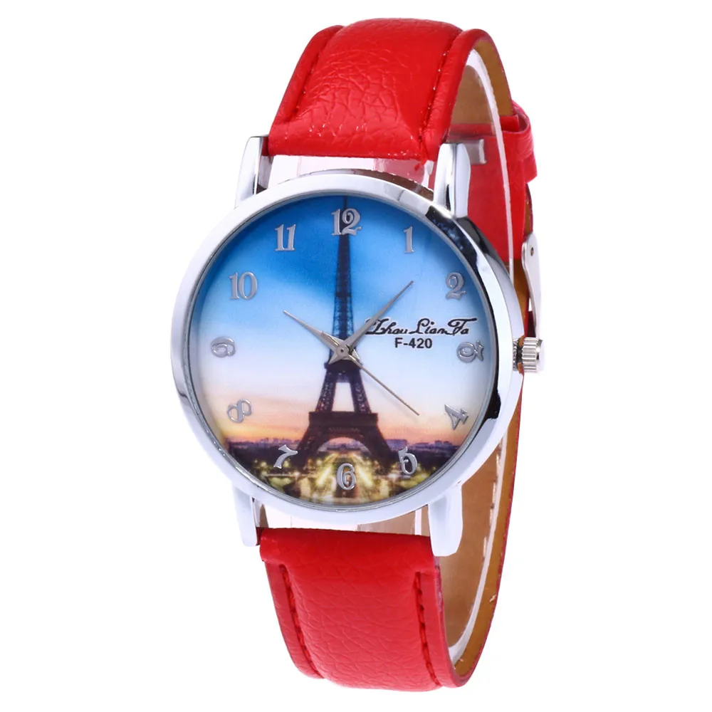 ZHOULIANFA, женские часы, Париж, Эйфелева башня, женские кожаные кварцевые часы, женские наручные часы, женские часы, женские часы, relogios - Цвет: Red