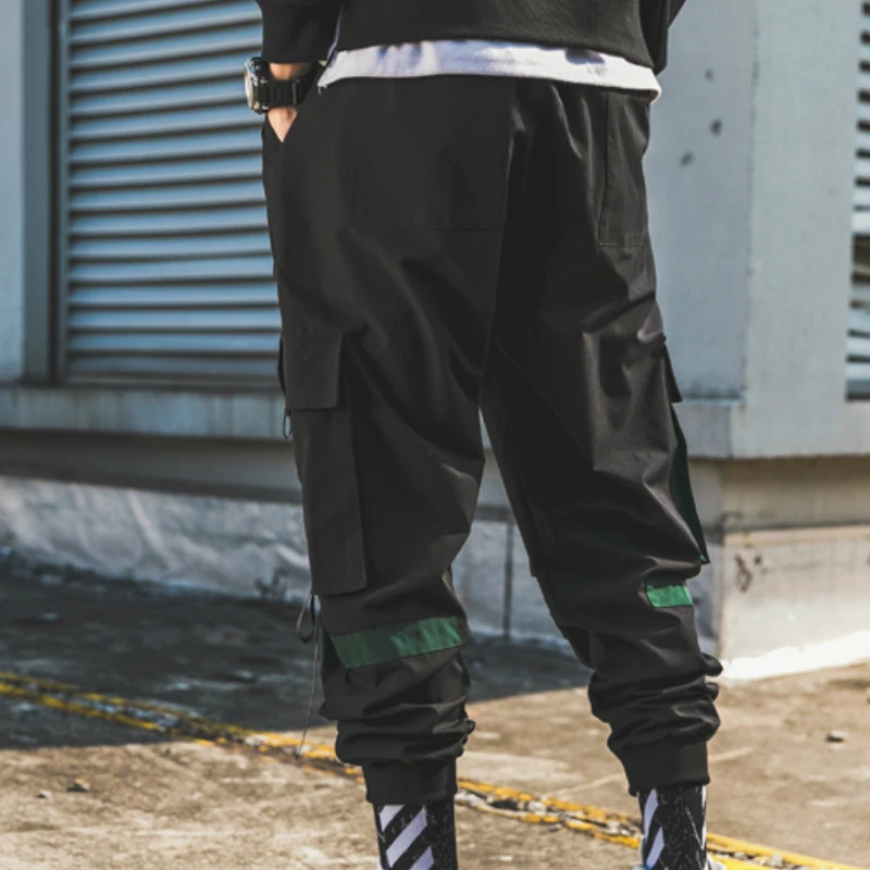 2019 Pockets Pants Korean Men Fashion Full Length Patchwork Mid Joggers Men Drawstring Harem Fashion Harem Sweatpants Casual