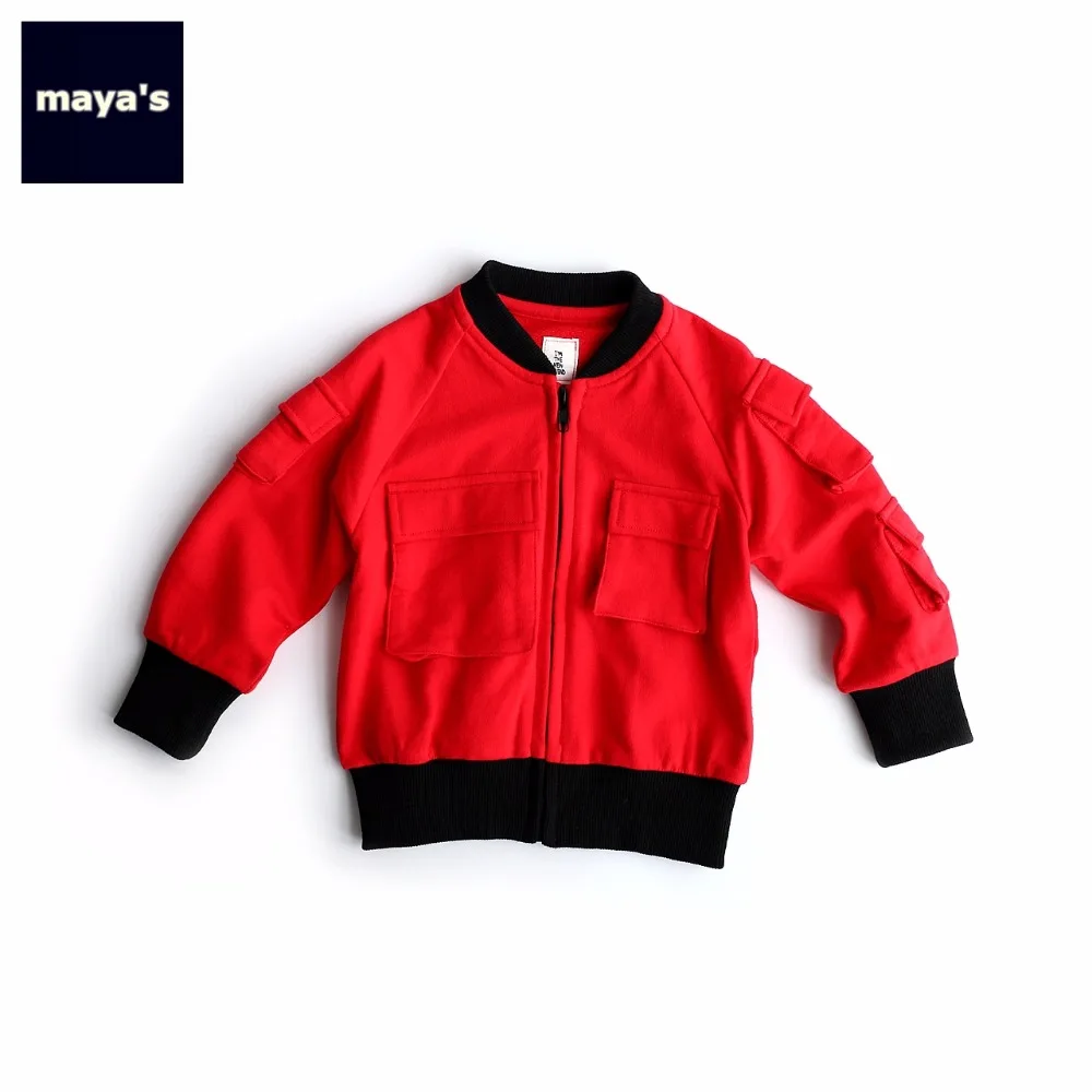 Mayas Red Full Cotton Pocket Spring Full Sleeves Kids Jacket Full
