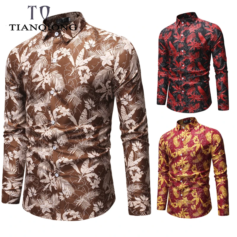 

2019 New Fashion Casual Men Shirt Long Sleeve Europe Style Slim Fit Shirt Men High Quality Cotton Floral Shirts Mens Clothes