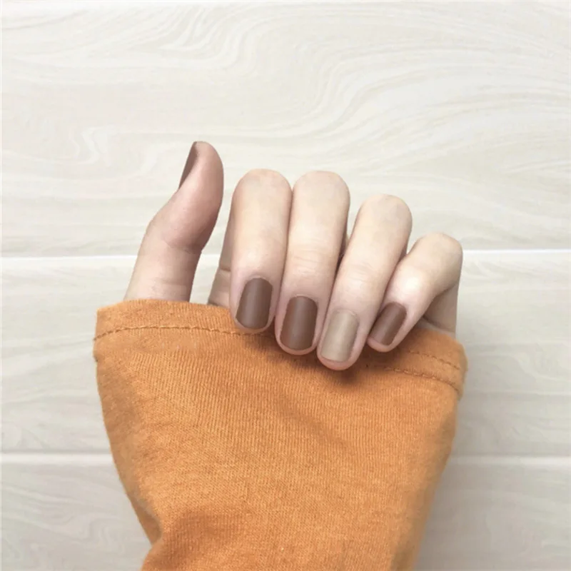 24pcs Fake Nails Mocha Coffee Matte Jump Artificial French Multiple Colors Pointed Bridal False Nails Self-sticking Tips Sticker