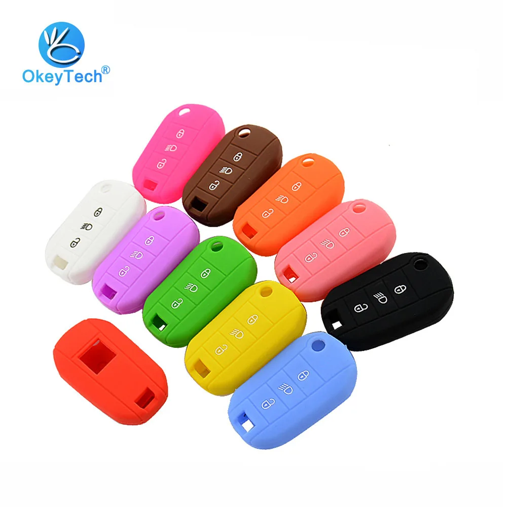 

OkeyTech 3 Button Silicone Rubber Car Key Case for Peugeot 3008 208 308 508 408 2008 Protector Cover Holder Skin Car Accessories