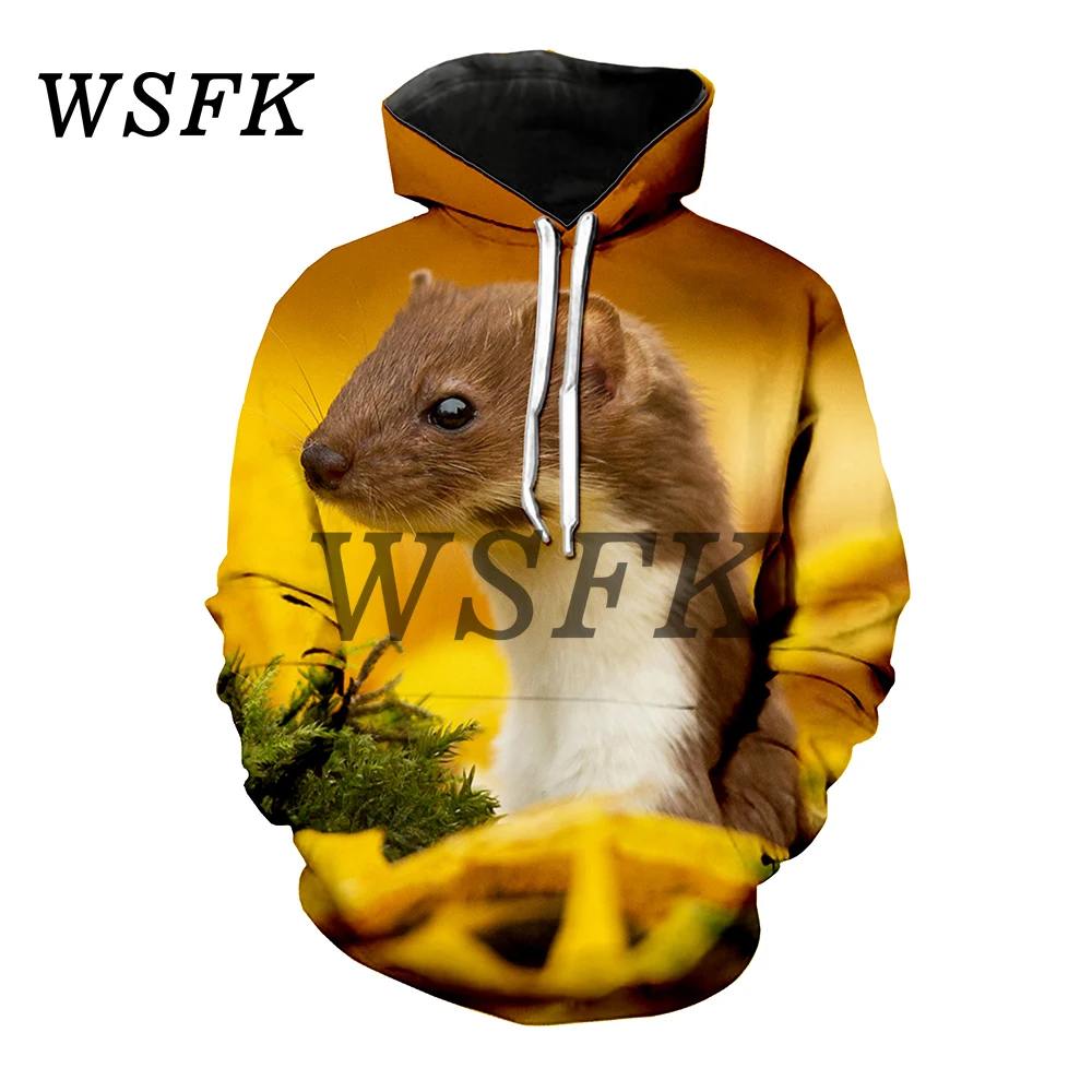 

New autumn and winter men's casual sweatshirt hoodie cute Ferrets 3D printed hoodie jacket street hooded clothing