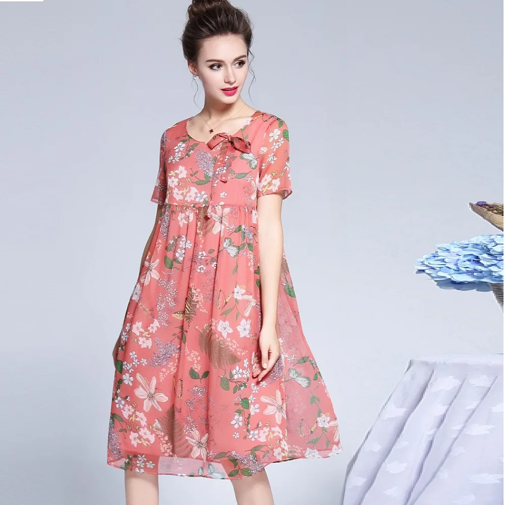 

2018Summer fashion Ladies Plus Size cute chiffon Dress empire floral dress elegant flare dress casual vestido tunic L-XXXXXL 5XL
