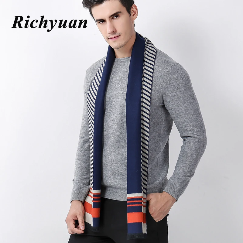 New Men's Winter Scarf Luxury Brand Business Stripe Scarf Autumn