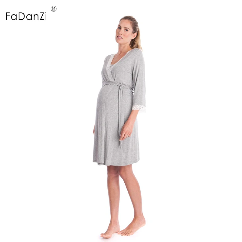 2018 maternity dress V-neck lace stitching maternity skirt elegant dress pregnant clothes robes pajamas pregnant women's clothes