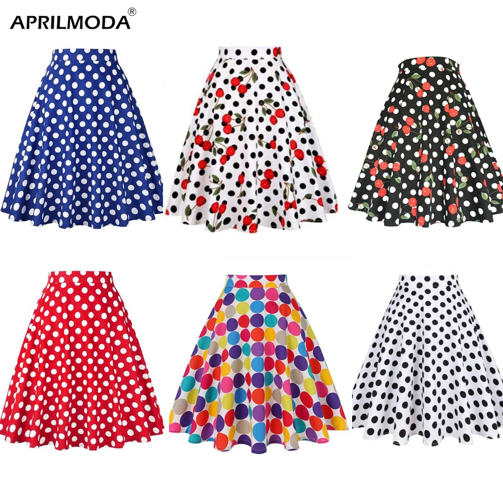 Summer Midi Skater Skirt Runway Vintage Rockabilly Skirts Red Womens 2018 Sexy Pinup 50S 60S Cotton Polka Dot Pattern Skirts Summer Midi Skater Skirt Runway Vintage Rockabilly Skirts Red Womens 2018 Sexy Pinup 50S 60S Cotton Polka Dot Pattern Skirts