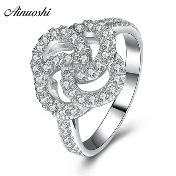 

AINUOSHI Classic Flower 925 Sterling Silver Women Wedding Ring Princess Engagement Anniversary Rings Girls Silver Party Jewelry