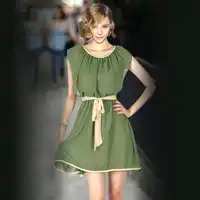 Free shipping Fashion catwalk shows women's clothing Short sleeve chiffon dress Small pure and fresh and green dress