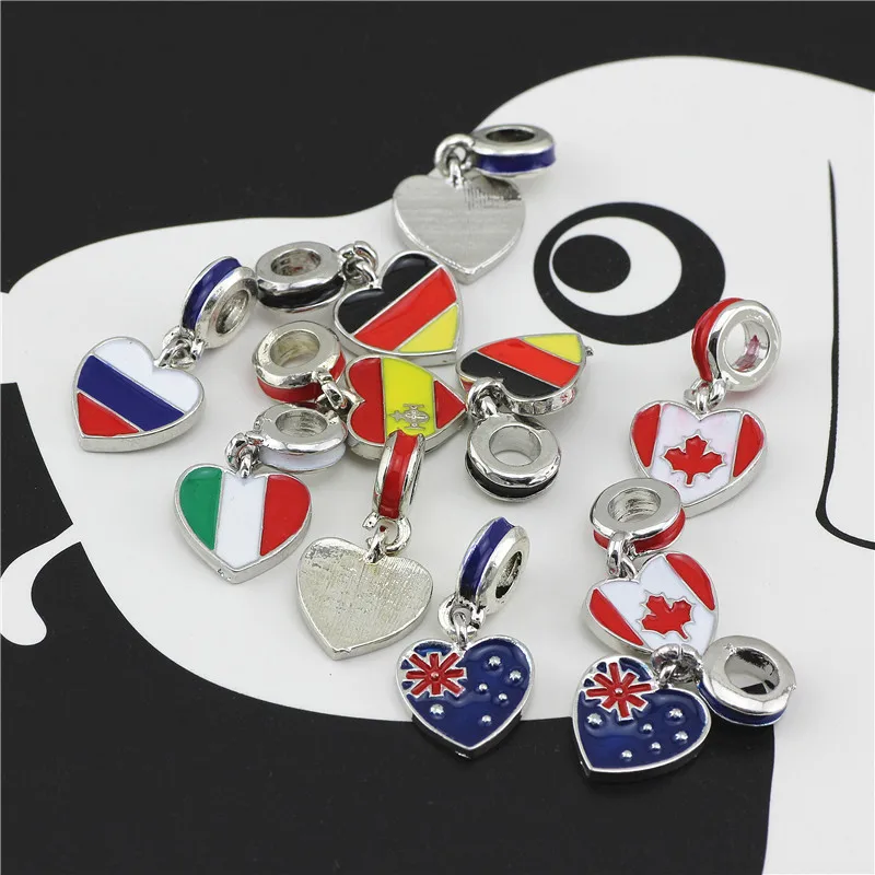 Colgante de bandera nacional de 6 países, compatible con pulsera y collar Pandora doar, auténtico europeo, transparente, CZ, letra colgante|bracelet charms bracelet|charm letterbracelet charms -