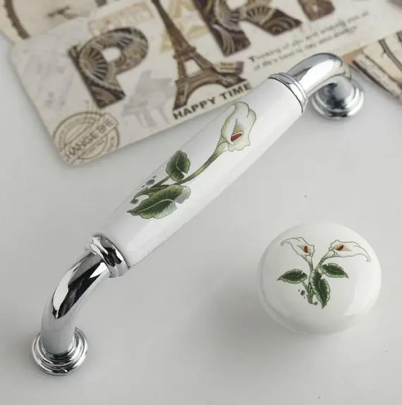 Cómoda perilla cajón tiradores perilla de gabinete blanco plata flor