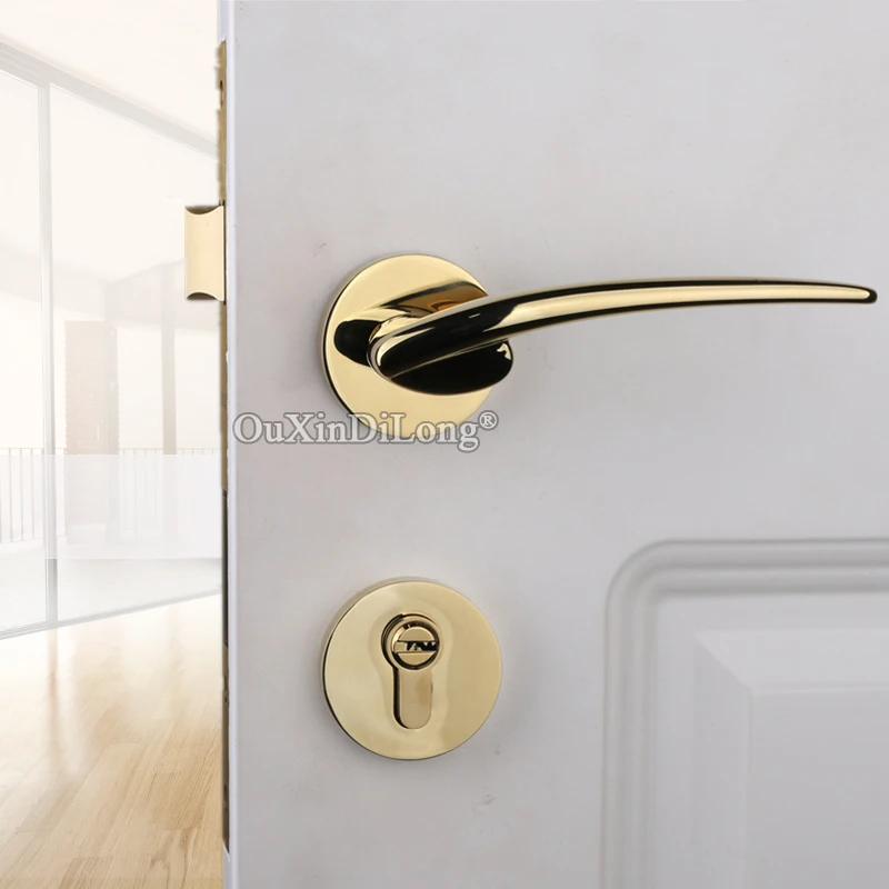  Top Luxury European Gold Mortise Door Lock Set Copper Interior Living Room Bedroom Bathroom Silent  - 33025013225