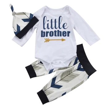

3 pieces Little Brother Long Sleeve Top Pant Hat Set For Baby Boy Autumn Outfit Clothes