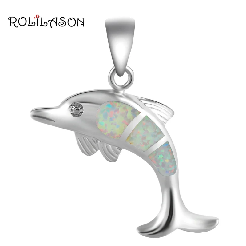 

Animal design Cute Dolphin style White Fire Opal Silver Stamped Huge Pendants for women Fashion jewelry OP529