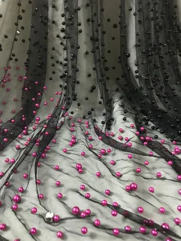 

French net lace with beads top quality sat-6649 for wedding dress Newest embroidered lace fabric