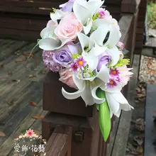 Белые лилии фиолетовые Свадебные букеты водопад искусственные цветы для свадьбы свадебный букет De Mariee Blanc Rose Roze невесты букеты