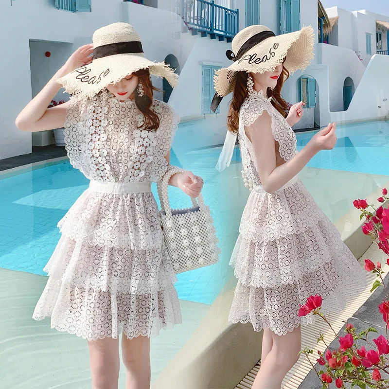 

Thai Chao Brand High waist Slender Sweet Lace Hollow Super Immortal Popular 2019 New Seaside Holiday Cake