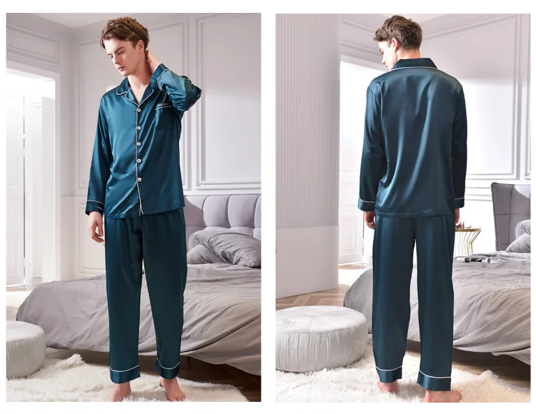 CherLemon/Новая однотонная атласная Шелковая пижама для мужчин, супермягкая Пижама премиум класса, одежда для сна, Классическая ночная рубашка с длинными рукавами и воротником