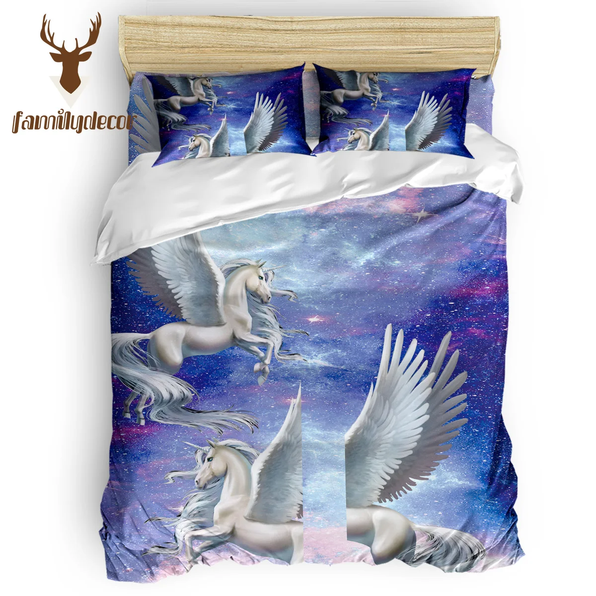 

Familydecor Flying Unicorn Space Sky 4 Piece Bedding Sets Quilt Bedding Set Polyester Fabric Comforter Sets Living Room Turquois
