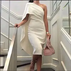 Бесплатная доставка Саудовская Аравия мод 2019 Новый изготовленный на заказ белый атласное платье на одно плечо по колено вечерние платья
