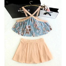 Купальные костюмы для женщин, бикини, купальный костюм, юбка,, винтажный банный комплект с оборками, платье, монокини, размеры XL, для девочек, 2 предмета