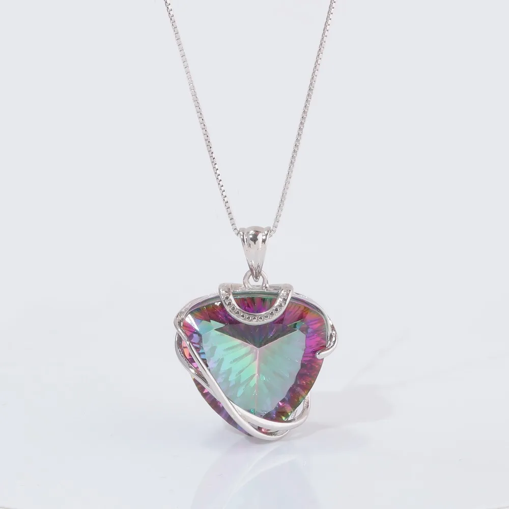 CiNily Rainbow Mystic Stone Luxury Large Heart Pendants Solid 925 Sterling Silver LOVE Dangle Charm Vintage Retro Jewelry Female