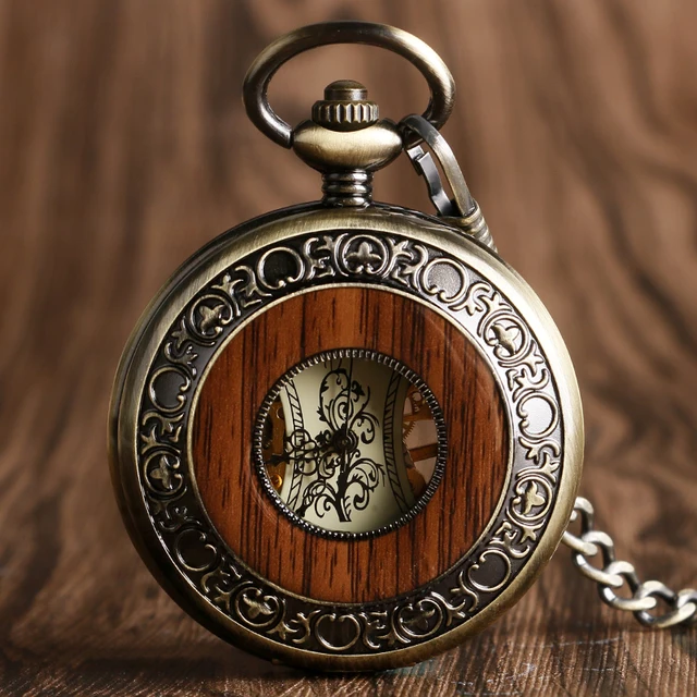 Vintage Wood Mechanical Pocket Watch Roman Numerals Creative Carving Flower Dial Vintage Wood Mechanical Pocket Watch Roman Numerals Creative Carving Flower Dial