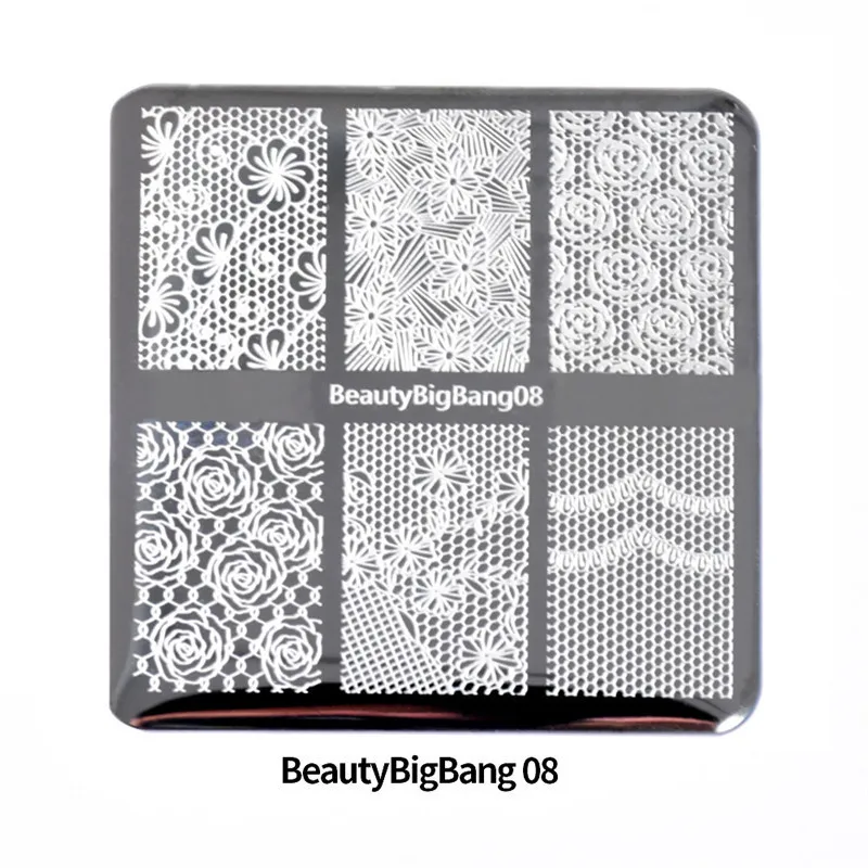 BeautyBigBang 6*6 см квадратные пластины для штамповки ногтей кружева цветок Дизайн Ногтей пресс-штамп шаблон изображения пластины трафареты для штамповки ногтей