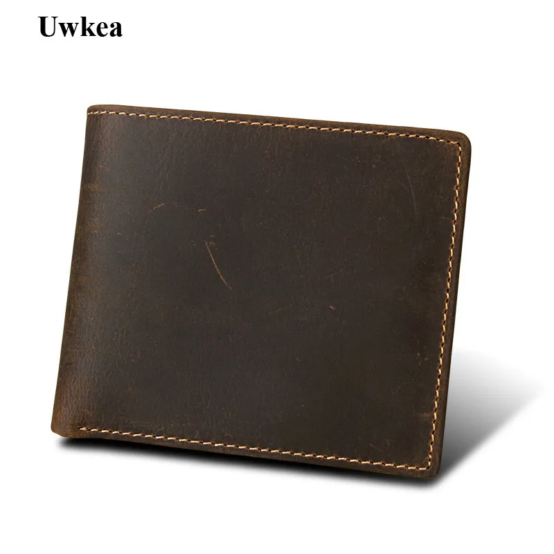 

Uwkea 2018 NEW Businiess Man MINI Wallet Men Business Guard Hasp Genuine Leather Wallet Cow Leather