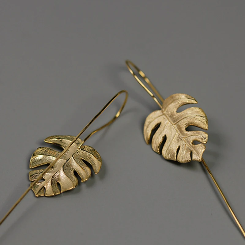 Lotus Fun Leaf Long Silver Earrings Wedding Long Earrings Fashion Jewelry Gold Color Silver 925 Earing Hooks Drop Earring