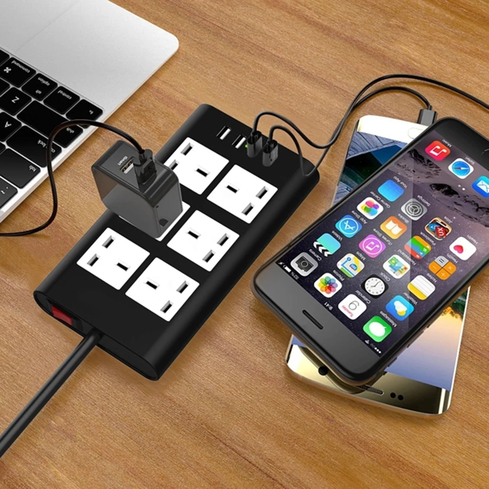Плоский удлинитель на 6 розеток переменного тока Великобритания розетка с USB