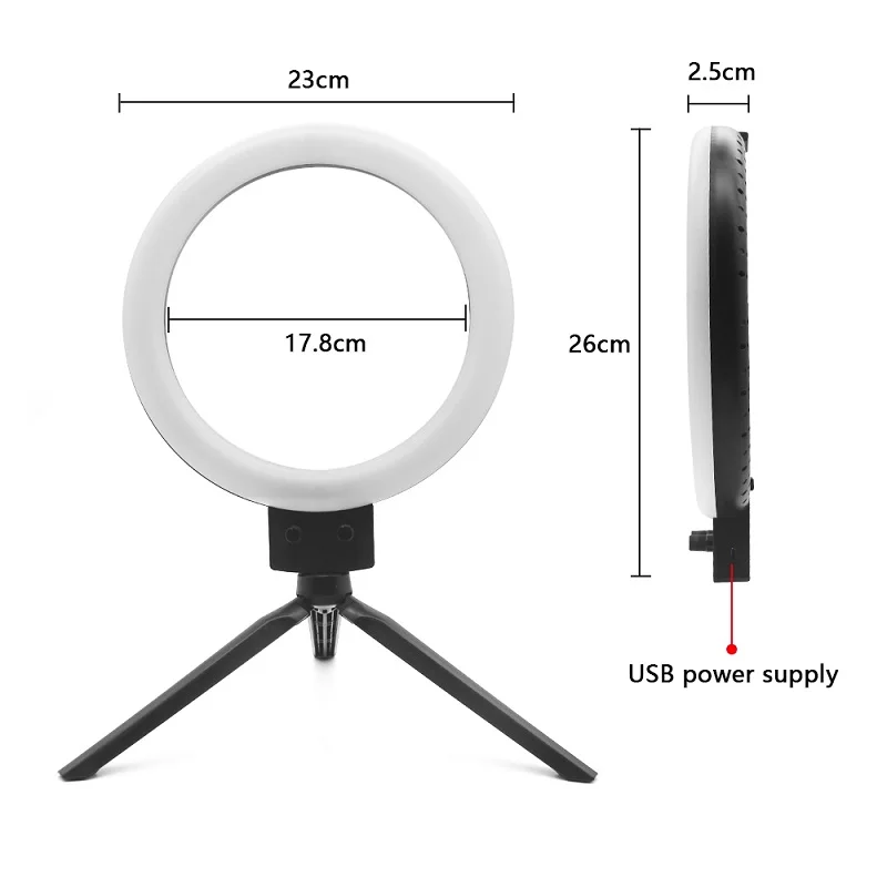 Кольцевой светильник 9 дюймов USB кольцевой светильник с регулируемой яркостью светодиодный кольцевой светильник со штативом для студийной фотосъемки фото светильник круглая лампа Youtube