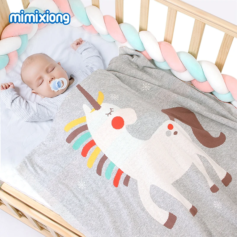 Baby Blankets Knitted Funny Unicorn Newborn Milestone Swaddle Sleepsack 100*80cm Children Playing Mat Toddler Stroller Bed Cover