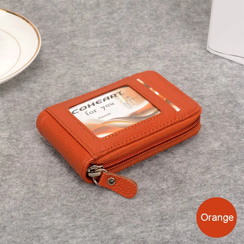 COHEART кошелек из натуральной кожи для карт, женский Натуральная воловья кожи, высокое качество, женский кошелек, Женский кошелек для кредитных карт, маленький кошелек - Цвет: Orange