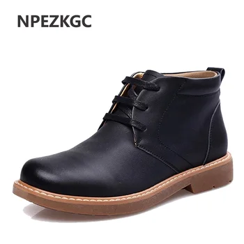 

NPEZKGC Brand Super Warm Men's Winter Leather Men Waterproof Rubber Snow Boots Leisure Boots England Retro Shoes For Men