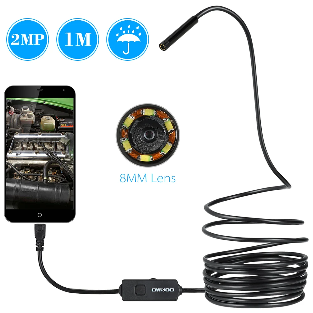 OWSOO 6 LEDS 8MM Lens 720P Endoscope IP67 Waterproof