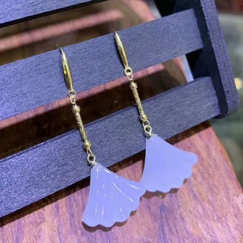 

SHILOVEM 18k yellow gold Natural white Jasper drop earrings classic fine Jewelry women wedding gift new plant myme15.514011hby