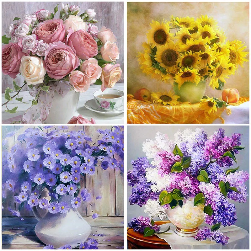 

Beautiful colors Flowers Canvas 5D Diamond Painting Resin Beads Full Square Drill Kits Embroidered Cross Stitch Home Decorations