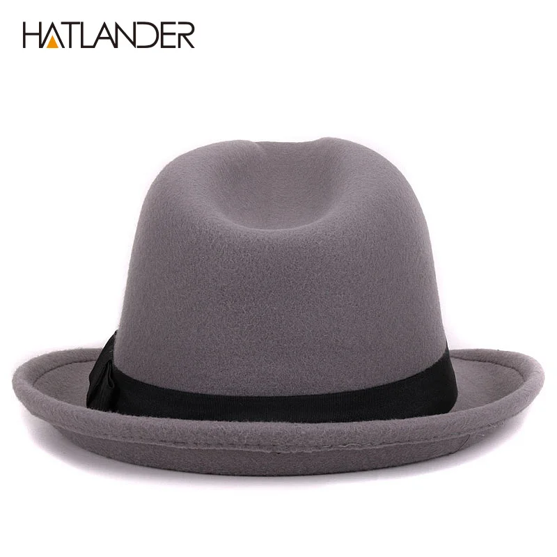 [HATLANDER] одноцветная шляпа-канотье из искусственной шерсти, фетровая шляпа для женщин и мужчин, джазовые кепки, Кепка-котелок, зимняя верхняя шапка