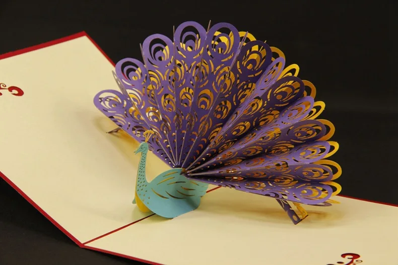 personalized 3d paper cut peacock greeting card folding