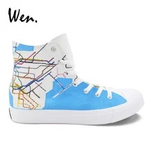 Вэнь высокие холщовые кроссовки дизайн NY Карта города метро маршрут ручная роспись обувь белые плимсоллы для мужчин и женщин zapatos
