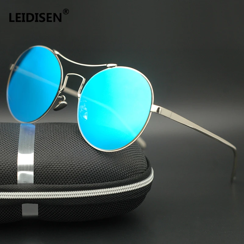 

LEIDISEN 2018 New Round Sunglasses Retro Men women Brand Designer Sunglasses Vintage coating mirrored Oculos De sol UV400