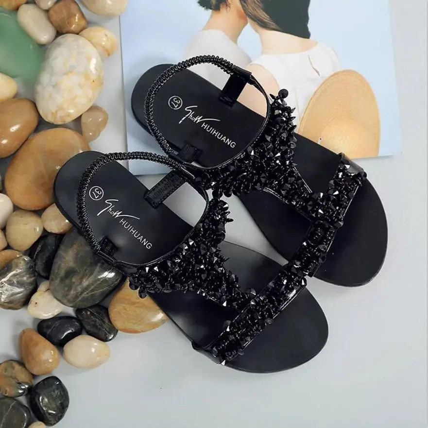 

SAGACE Women Shoes Comfort Sandals Summer Flip Flops Fashion Flat Gladiator Bohemian Beaded Rhinestone Open Toe Flat SandalApr17