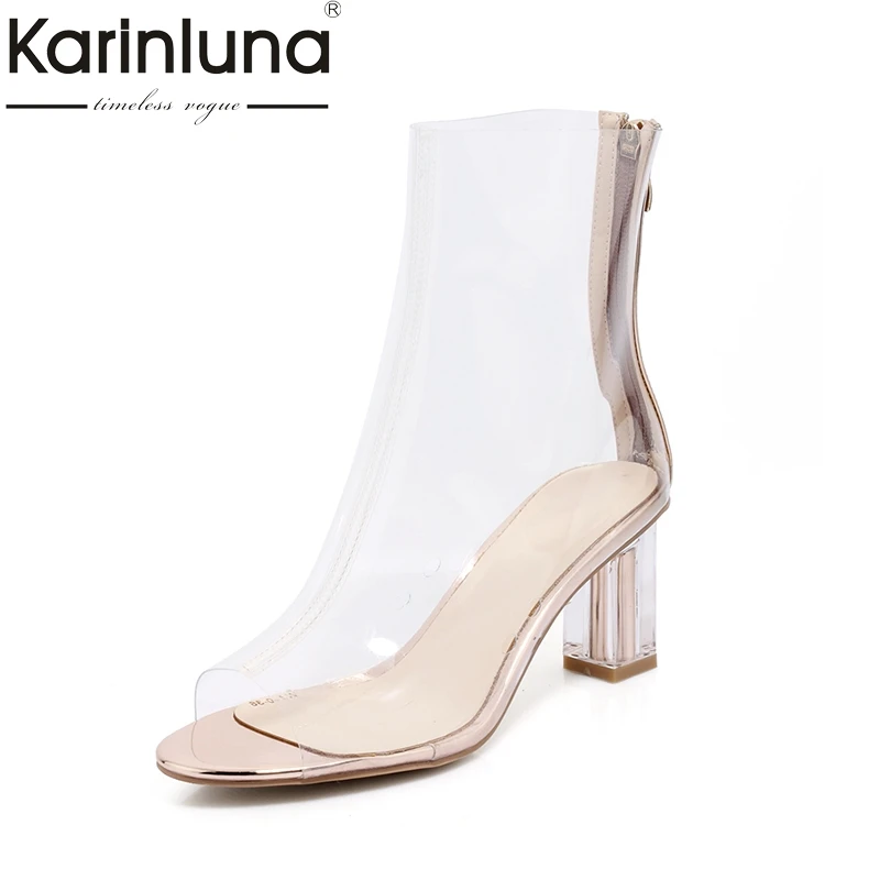 

KarinLuna 2018 Air Mesh Peep Toe Brand Summer Boots Shoes Woman Sexy Square High Heels Party Date Women Shoes Boot
