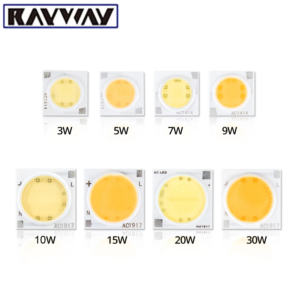 RAYWAY 5 шт. умный IC светодиодный COB Чип 30 Вт 25 Вт 20 Вт 15 Вт 10 Вт 7 Вт 5 Вт AC 220 В Высокий люмен Cree светодиодный чип для лампы DIY Точечный светильник из бисера